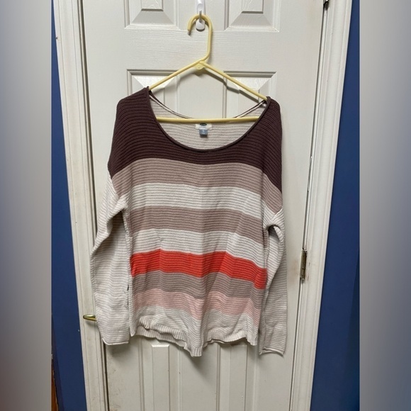 Old Navy Sweater Womens Sz XL Beige Brown Striped Drop Shoulder Pullover - Picture 1 of 7